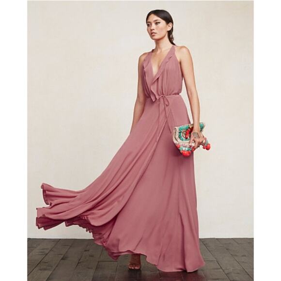 Reformation Arianna Dress Dawn Mauve Ruffle Wrap Maxi Gown Wedding SZ S - Picture 2 of 10